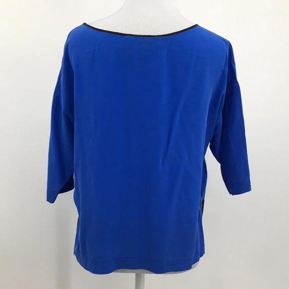 Robert Rodriguez Blouse Womens 0 Blue Black Hem Silk Pullover - Picture 5 of 12